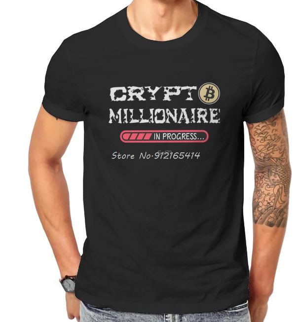 Bitcoin Crypto Millionaire In Progress Tshirt Harajuku Graphic Men's Tees Tops Oversized Cotton O-Neck T Shirt